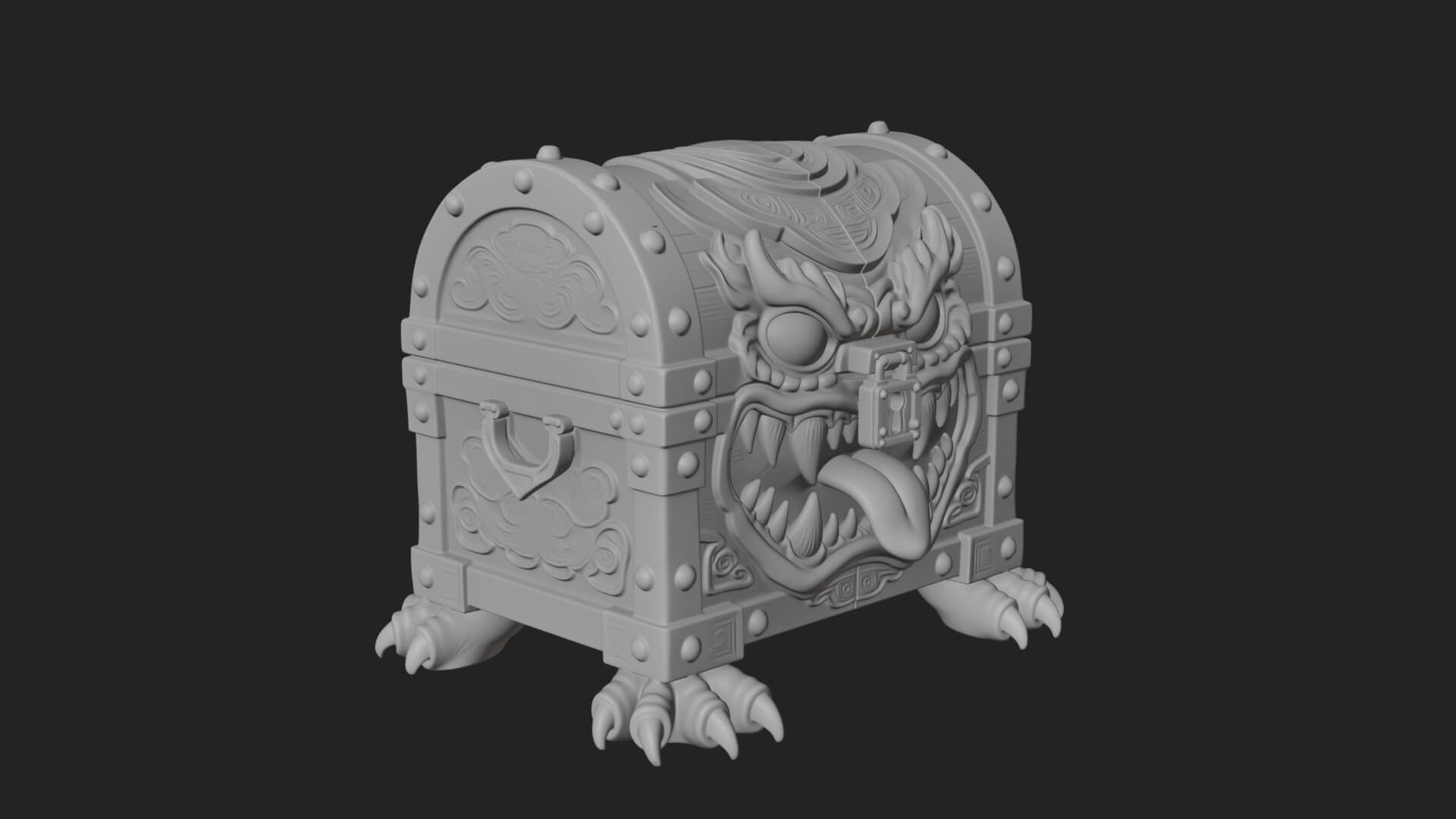 Fanged Mimic Chest Statue Design 1 3D Print Model 3D Model