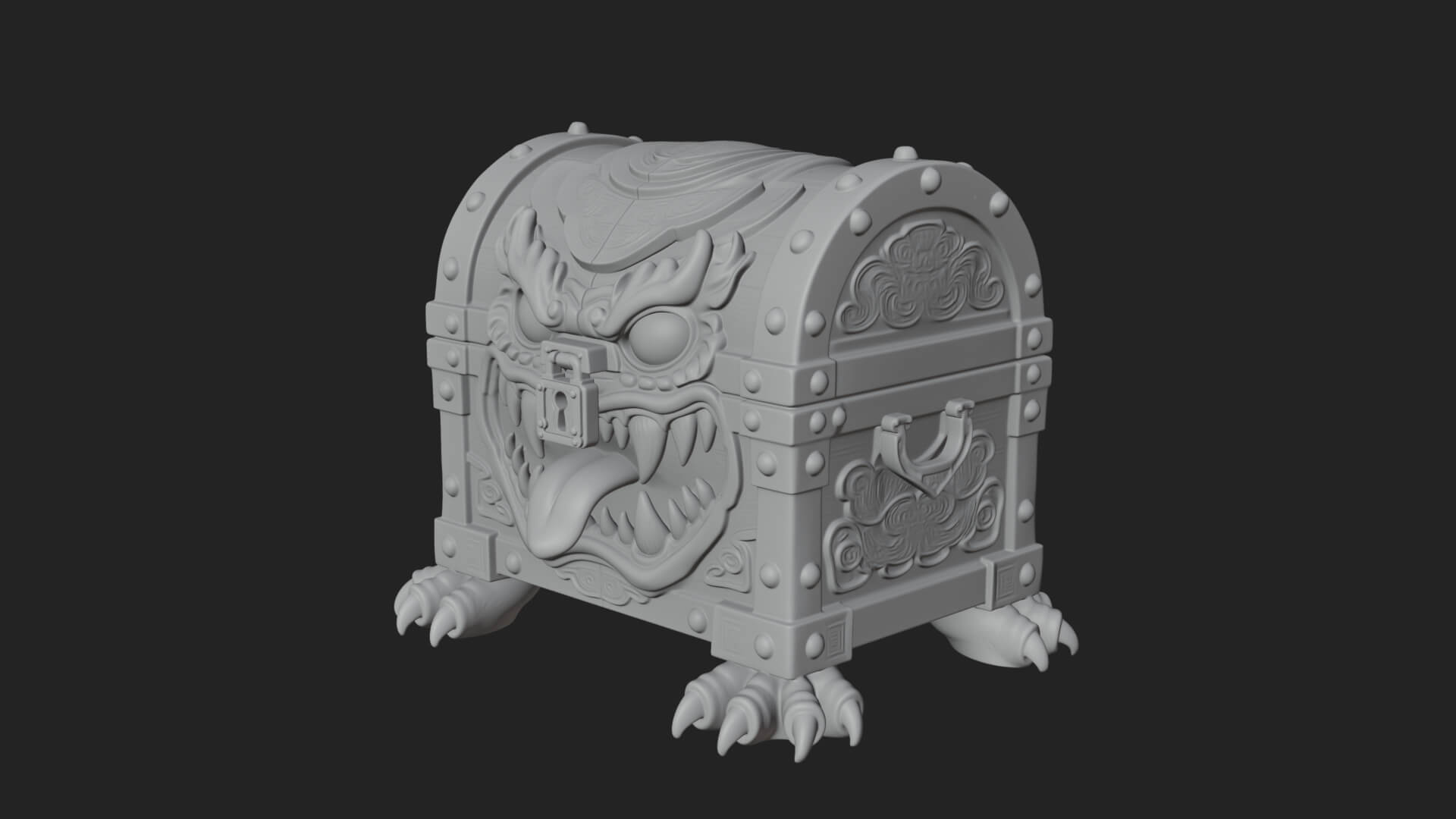Fanged Mimic Chest Statue Design 1 3D Print Model 3D Model