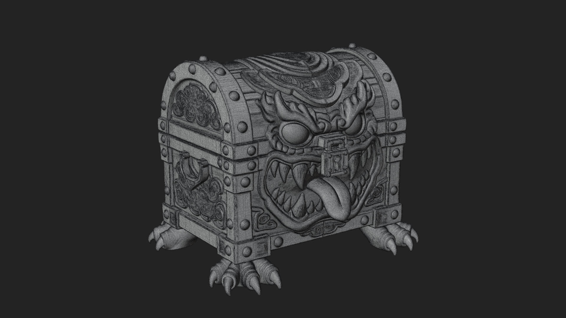 Fanged Mimic Chest Statue Design 1 3D Print Model 3D Model