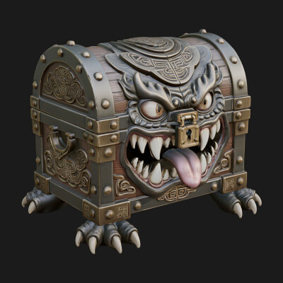 Fanged Mimic Chest Statue Design 1 3D Print Model