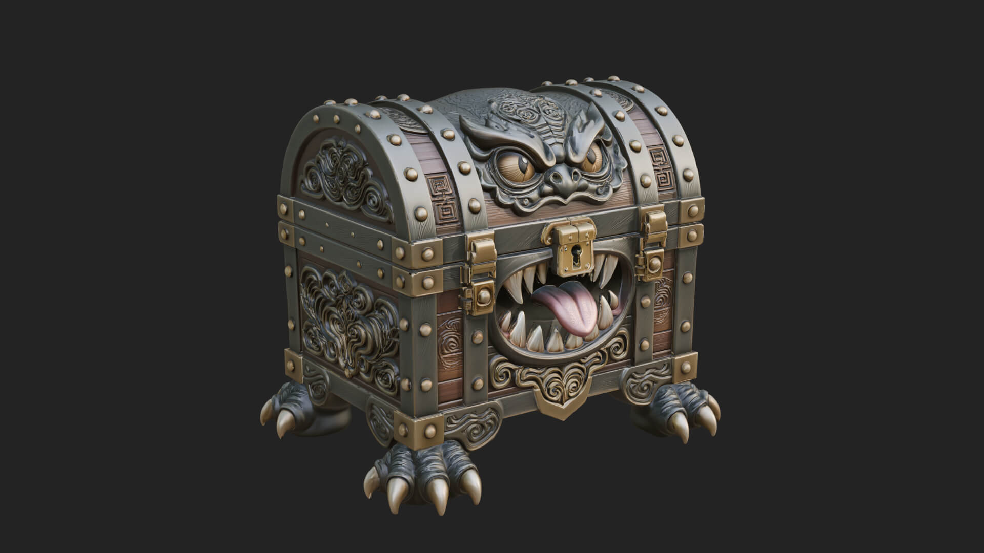 Fanged Mimic Chest Statue Design 2 3D Print Model 3D Model