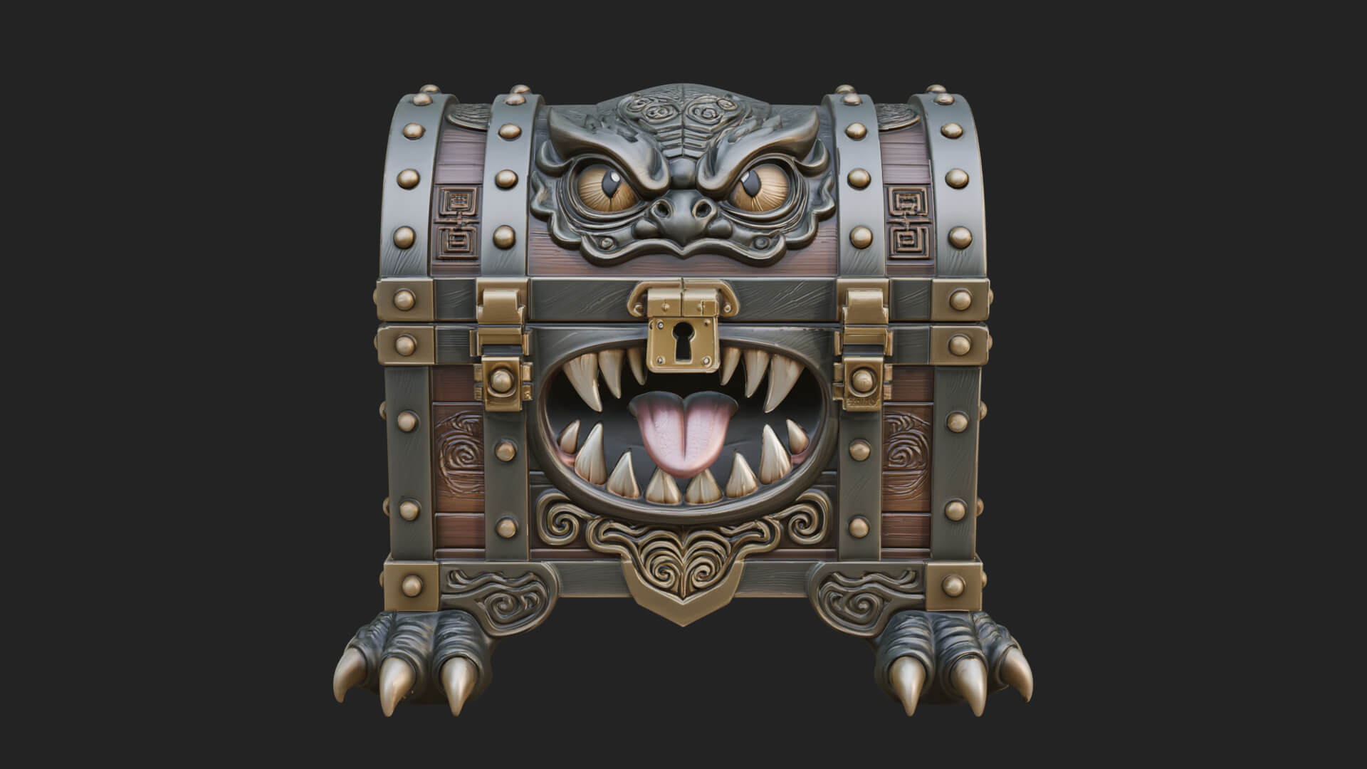 Fanged Mimic Chest Statue Design 2 3D Print Model 3D Model