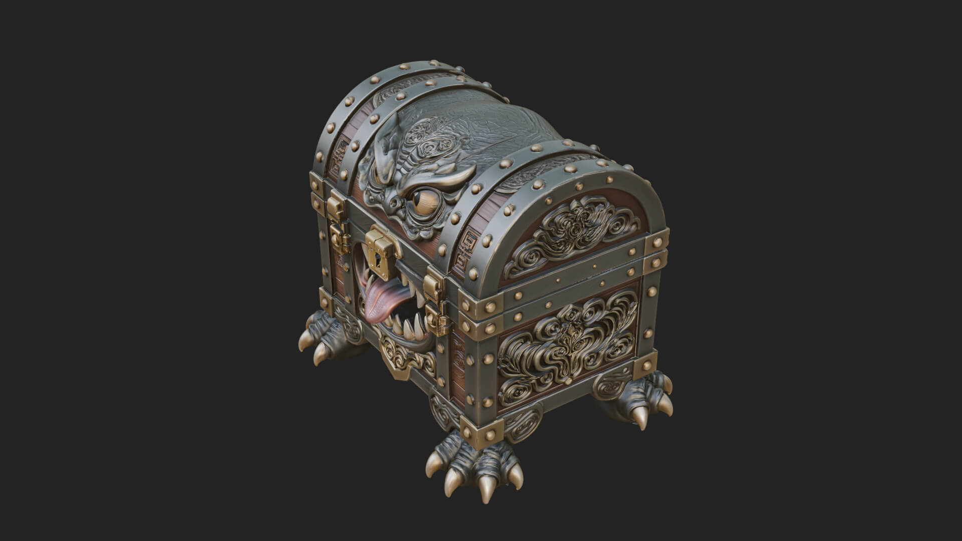 Fanged Mimic Chest Statue Design 2 3D Print Model 3D Model