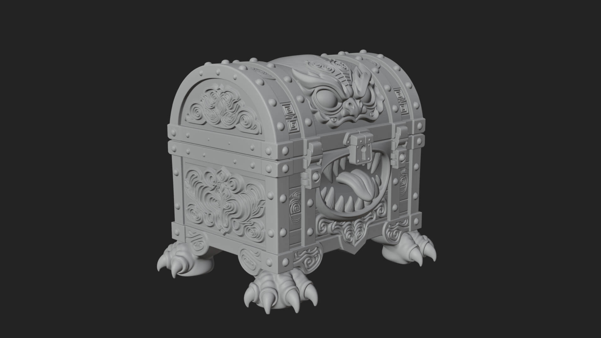 Fanged Mimic Chest Statue Design 2 3D Print Model 3D Model