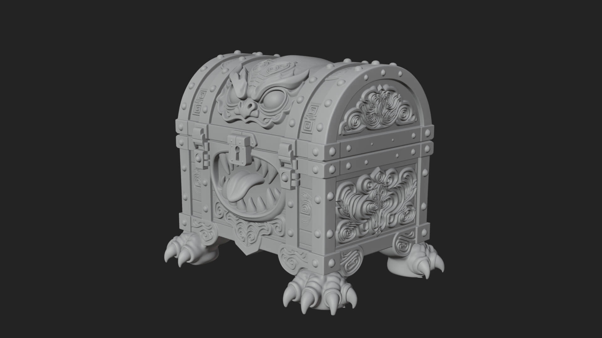 Fanged Mimic Chest Statue Design 2 3D Print Model 3D Model