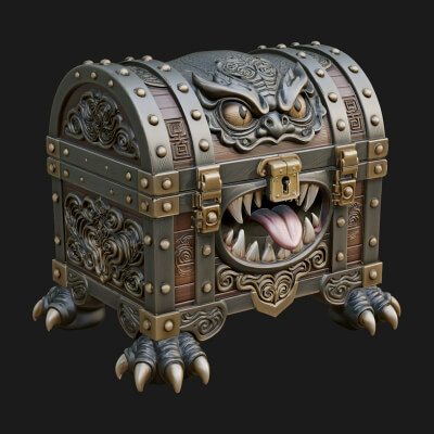 Fanged Mimic Chest Statue Design 2 3D Print Model