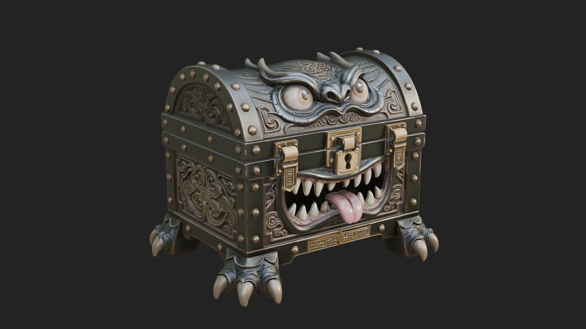 Fanged Mimic Chest Statue Design 3 3D Print Model 3D Model