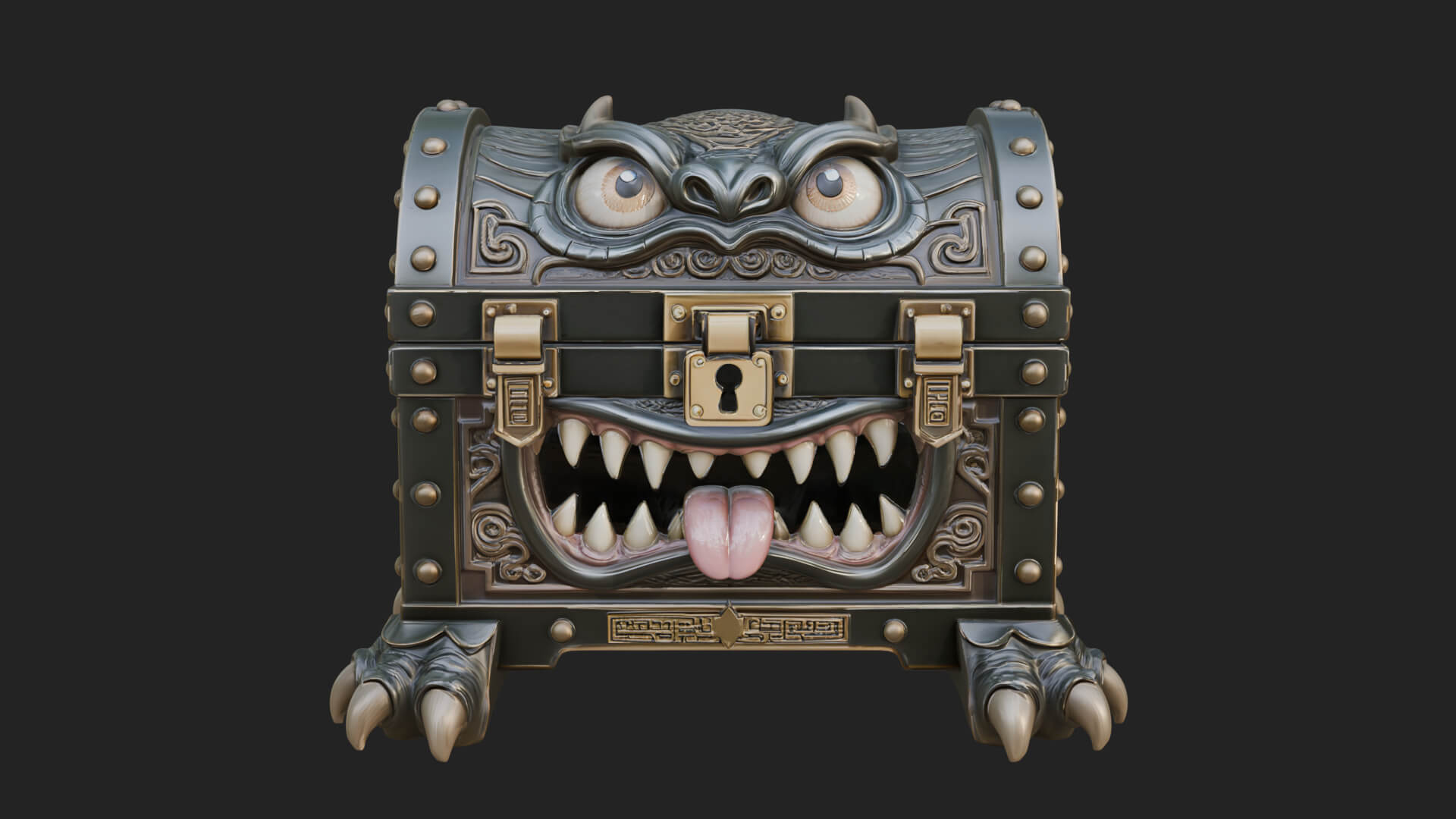 Fanged Mimic Chest Statue Design 3 3D Print Model 3D Model