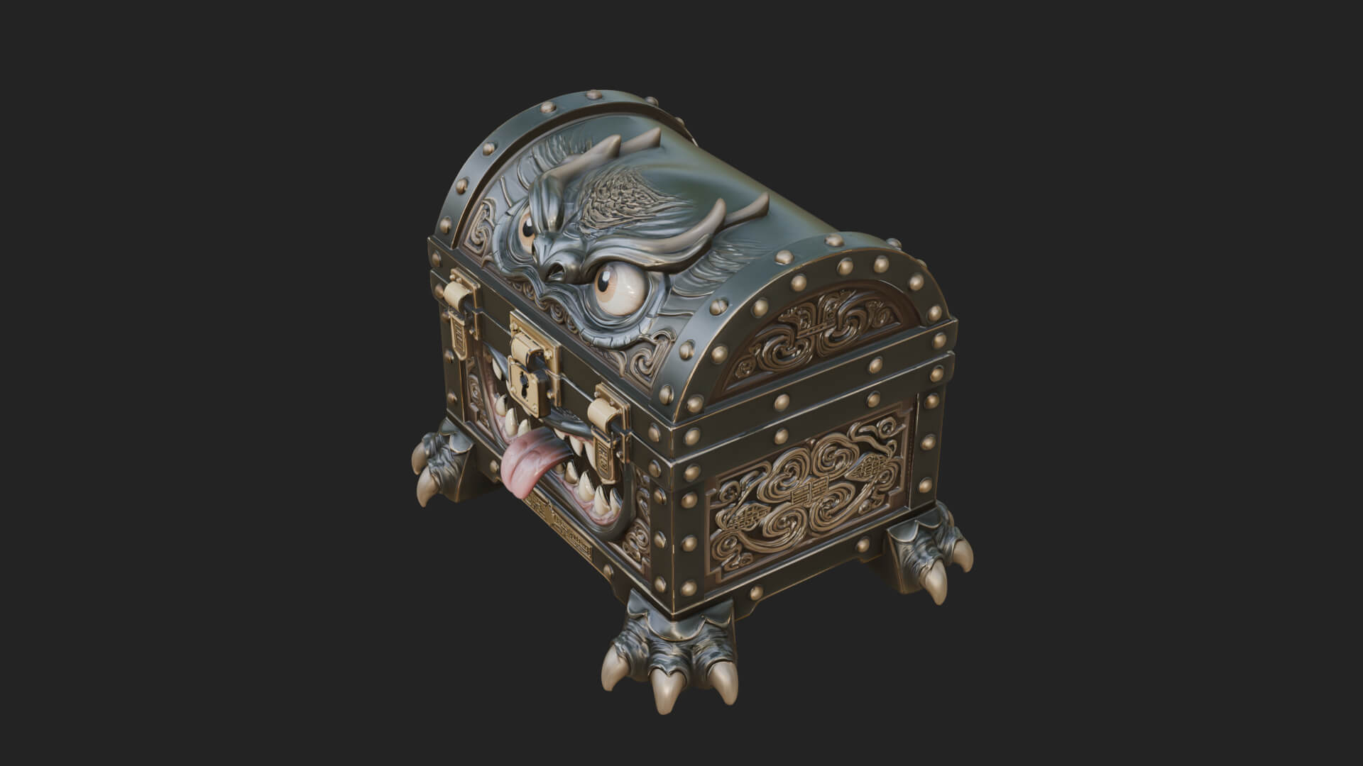 Fanged Mimic Chest Statue Design 3 3D Print Model 3D Model