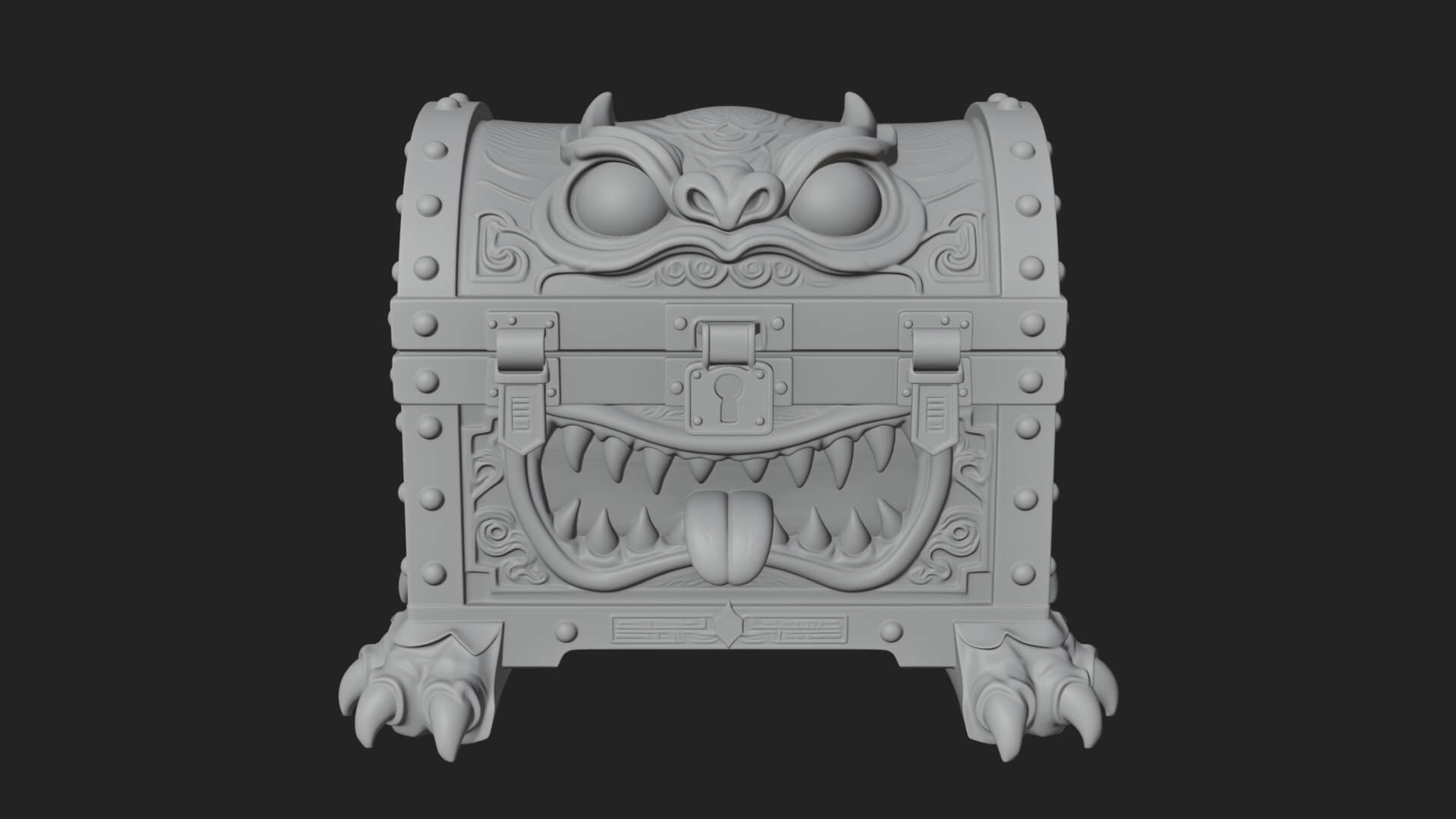 Fanged Mimic Chest Statue Design 3 3D Print Model 3D Model