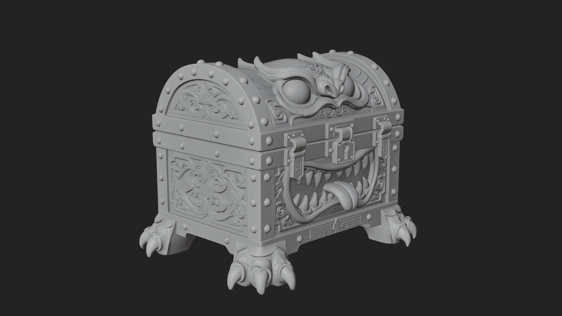 Fanged Mimic Chest Statue Design 3 3D Print Model 3D Model