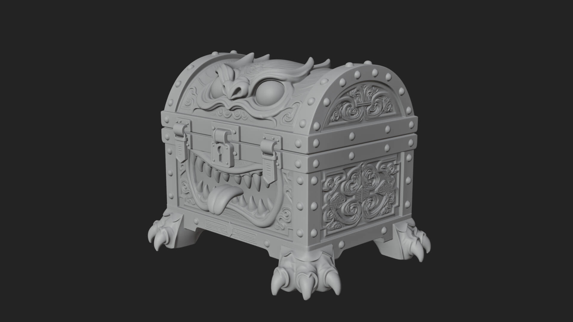Fanged Mimic Chest Statue Design 3 3D Print Model 3D Model