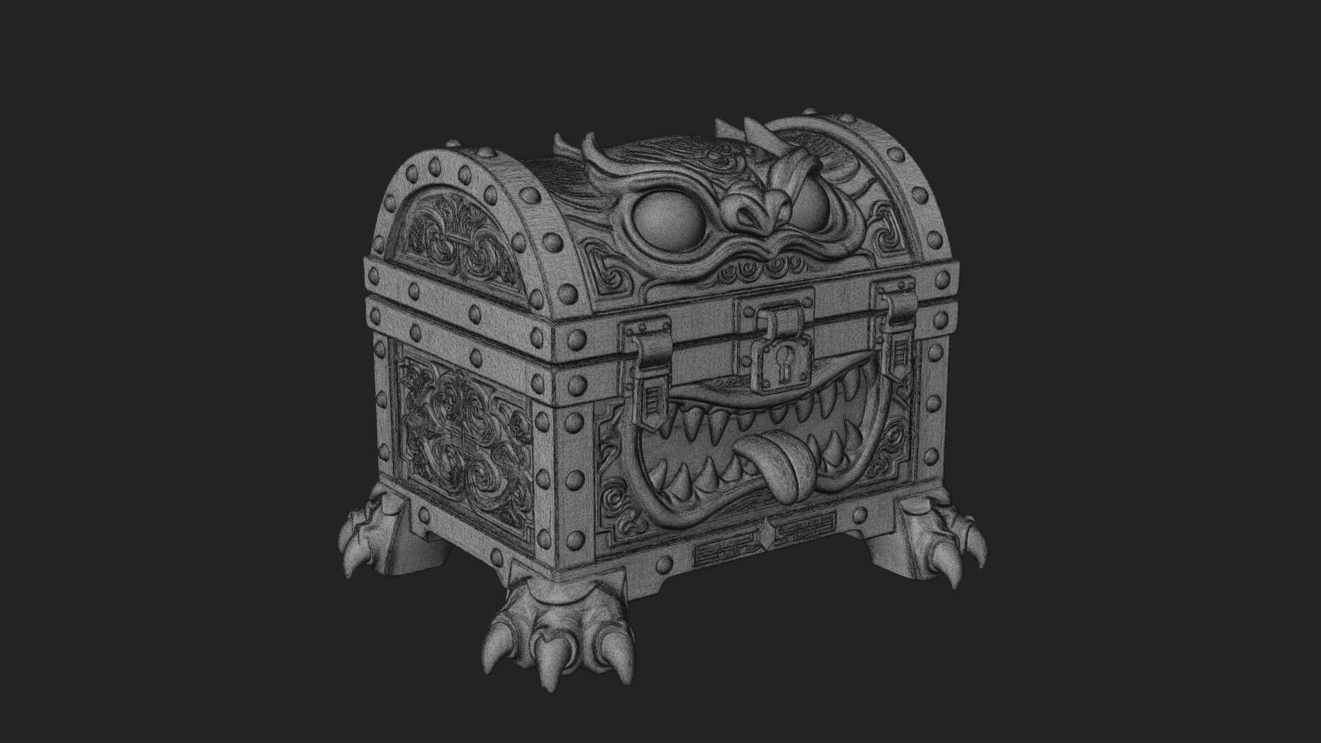 Fanged Mimic Chest Statue Design 3 3D Print Model 3D Model