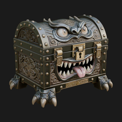 Fanged Mimic Chest Statue Design 3 3D Print Model