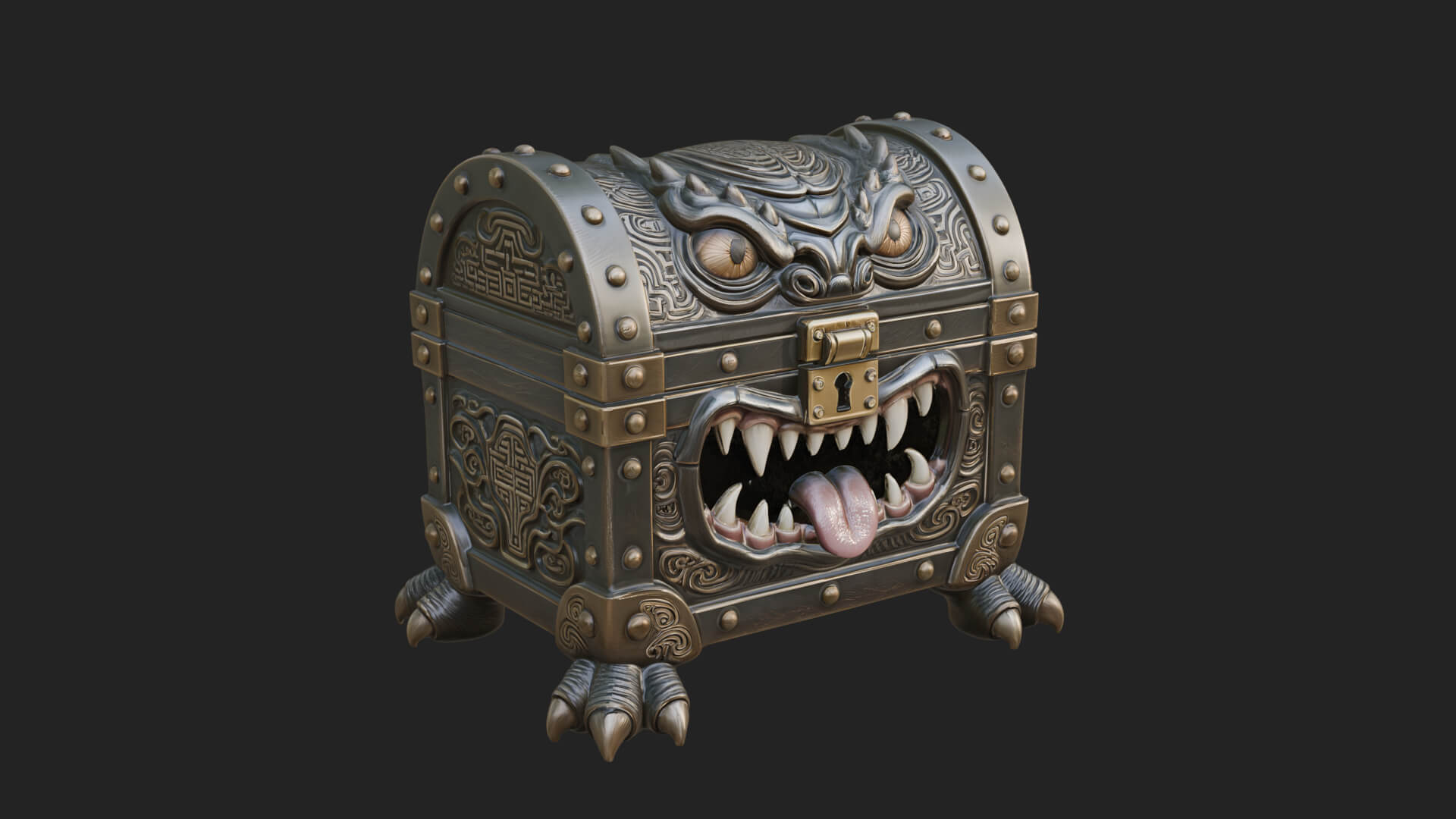 Fanged Mimic Chest Statue Design 4 3D Print Model 3D Model