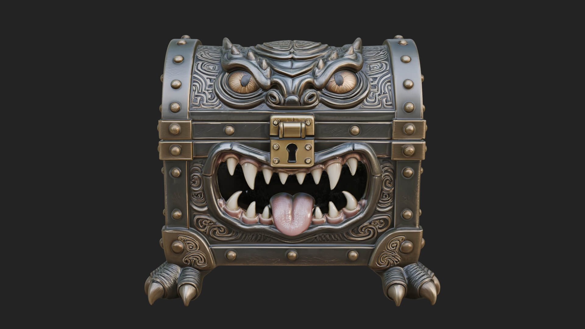 Fanged Mimic Chest Statue Design 4 3D Print Model 3D Model