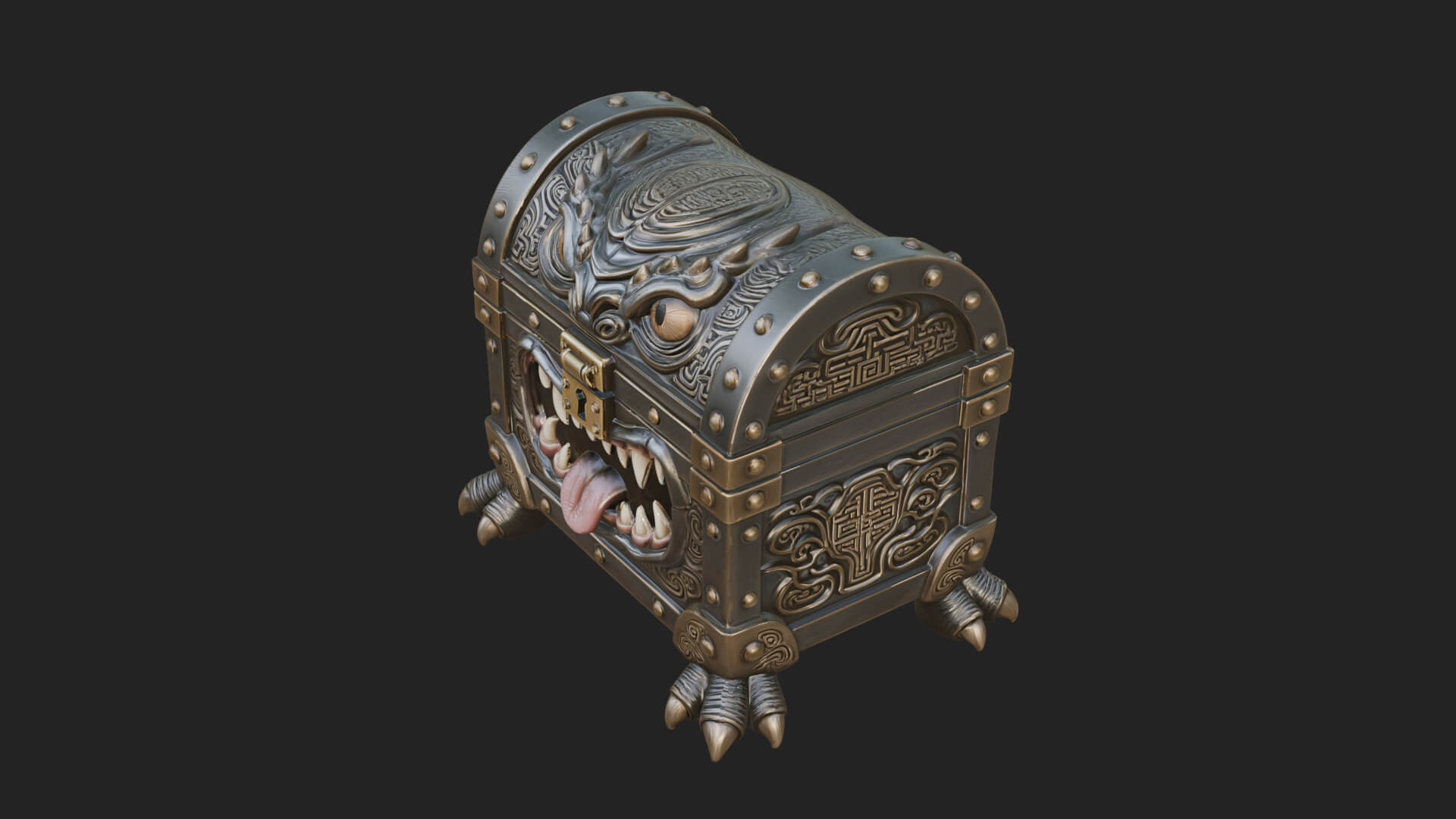 Fanged Mimic Chest Statue Design 4 3D Print Model 3D Model