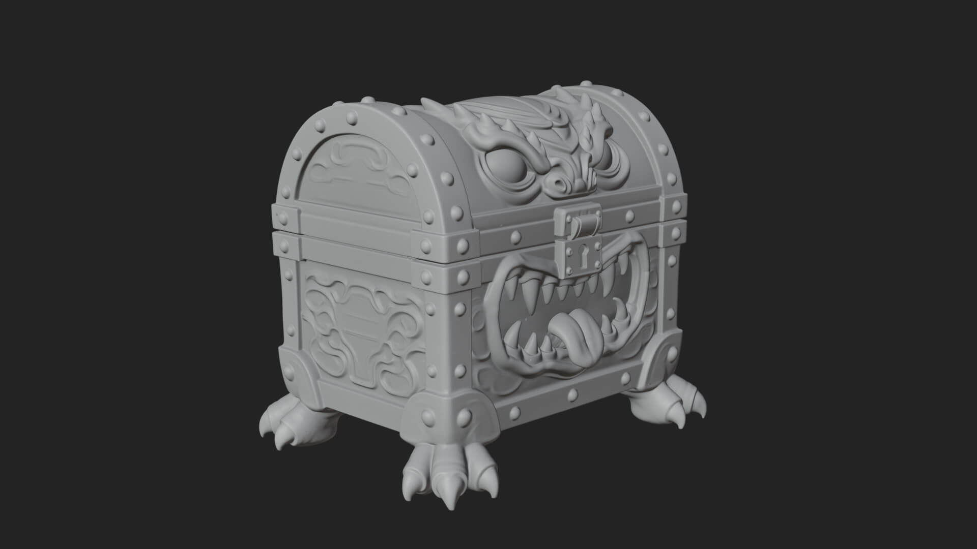 Fanged Mimic Chest Statue Design 4 3D Print Model 3D Model