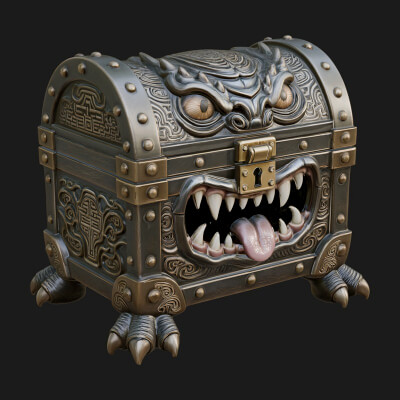 Fanged Mimic Chest Statue Design 4 3D Print Model