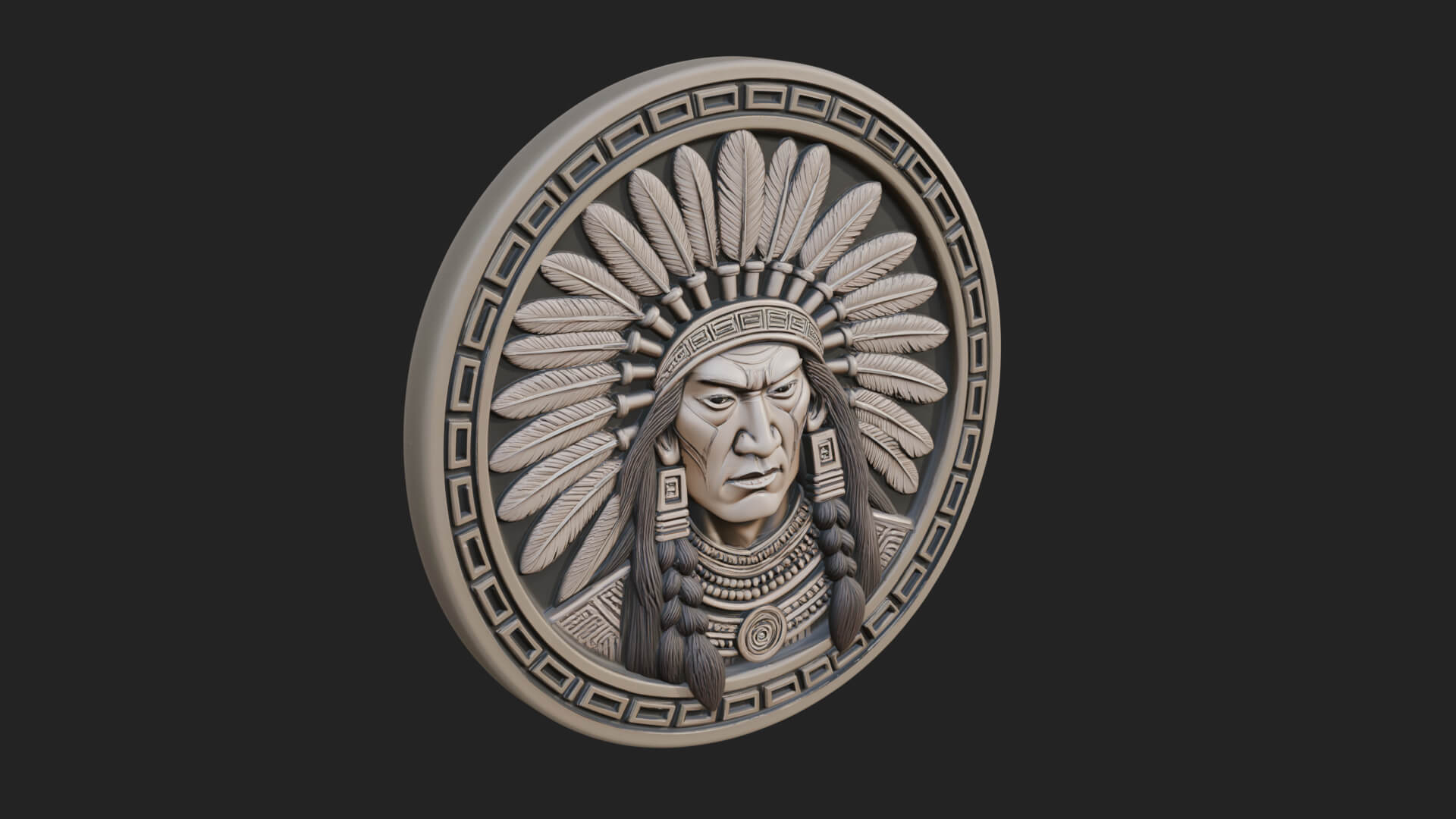 Feather Chief Oval Relief Plaque Design 1 3D Print Model 3D Model