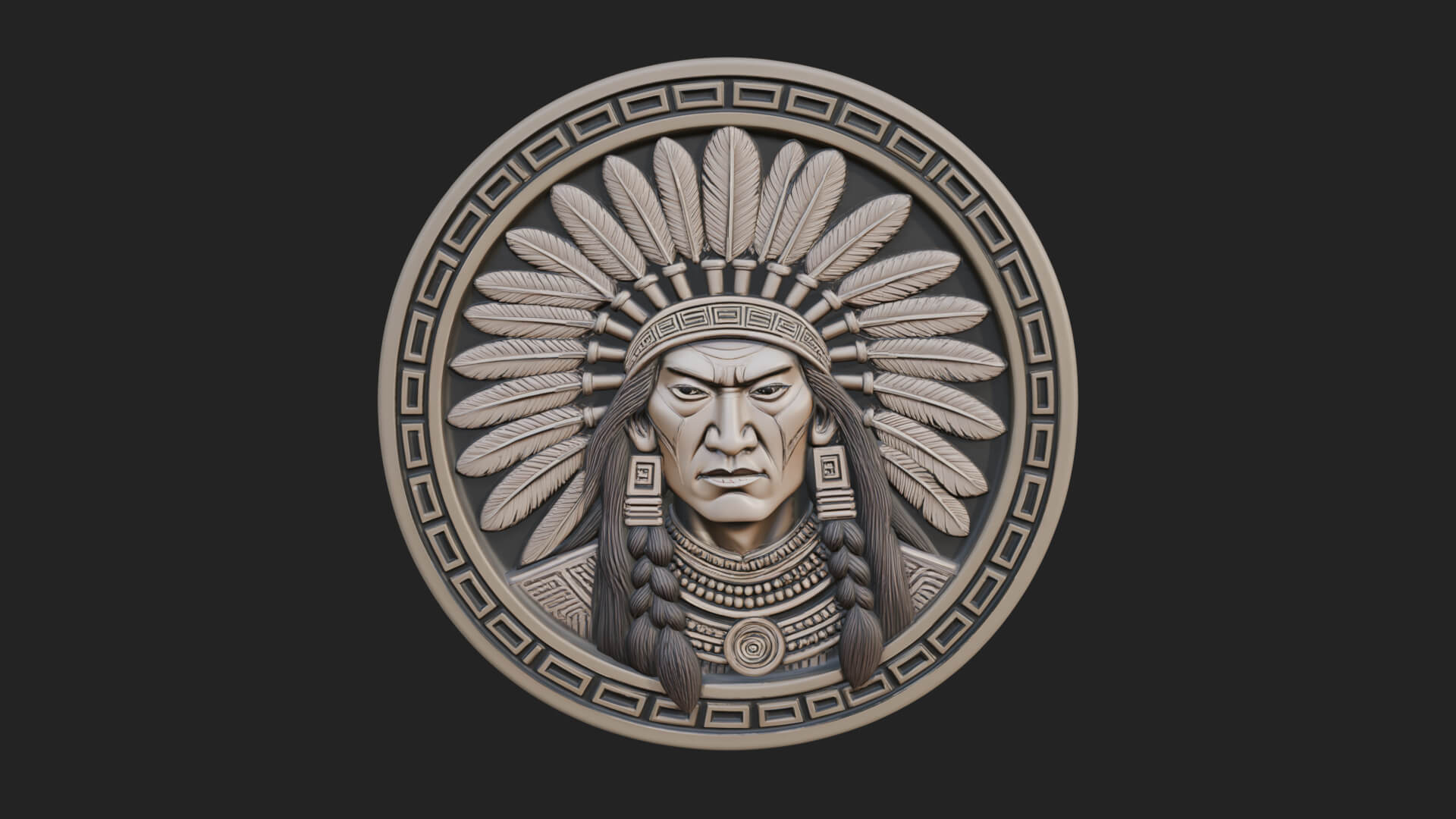 Feather Chief Oval Relief Plaque Design 1 3D Print Model 3D Model