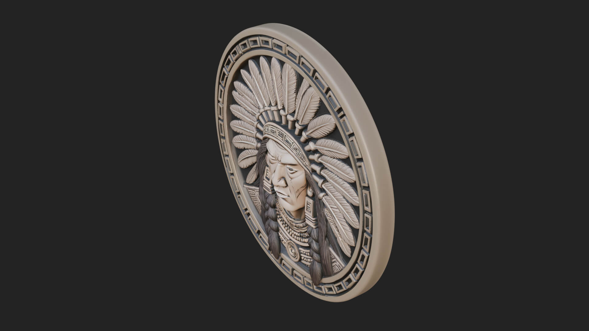 Feather Chief Oval Relief Plaque Design 1 3D Print Model 3D Model