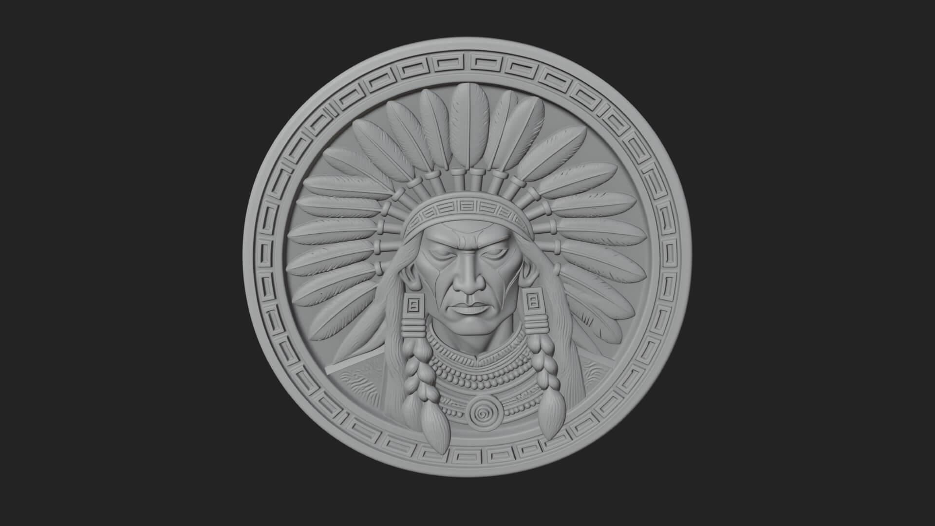 Feather Chief Oval Relief Plaque Design 1 3D Print Model 3D Model