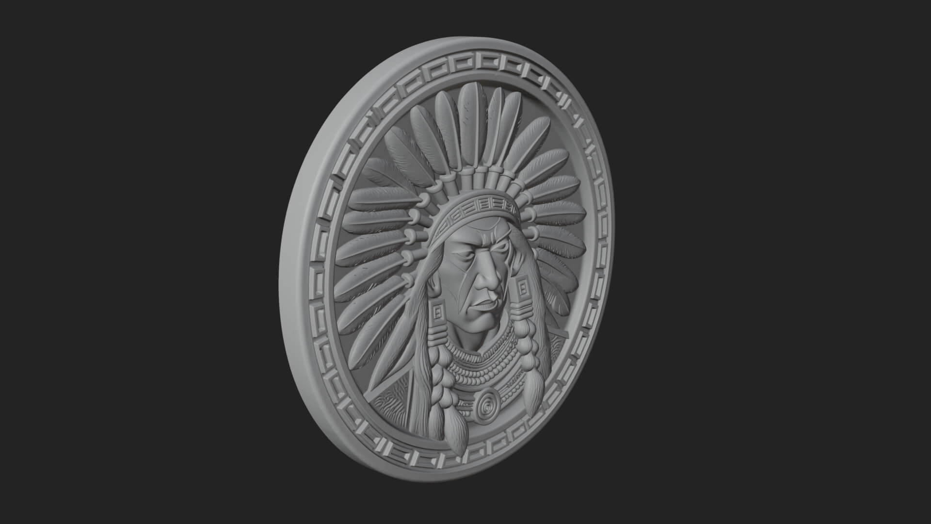 Feather Chief Oval Relief Plaque Design 1 3D Print Model 3D Model