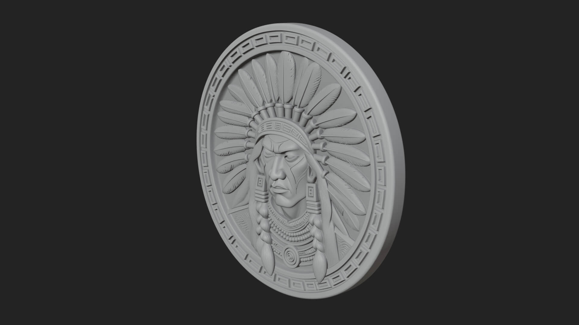 Feather Chief Oval Relief Plaque Design 1 3D Print Model 3D Model