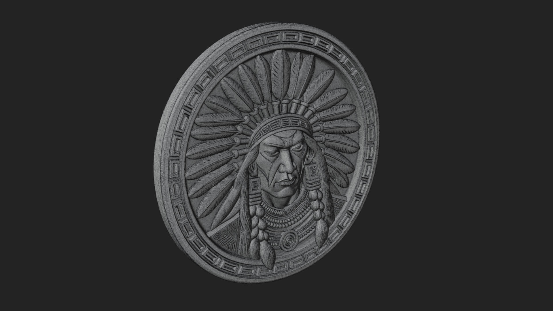 Feather Chief Oval Relief Plaque Design 1 3D Print Model 3D Model