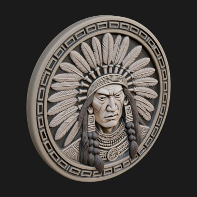 Feather Chief Oval Relief Plaque Design 1 3D Print Model