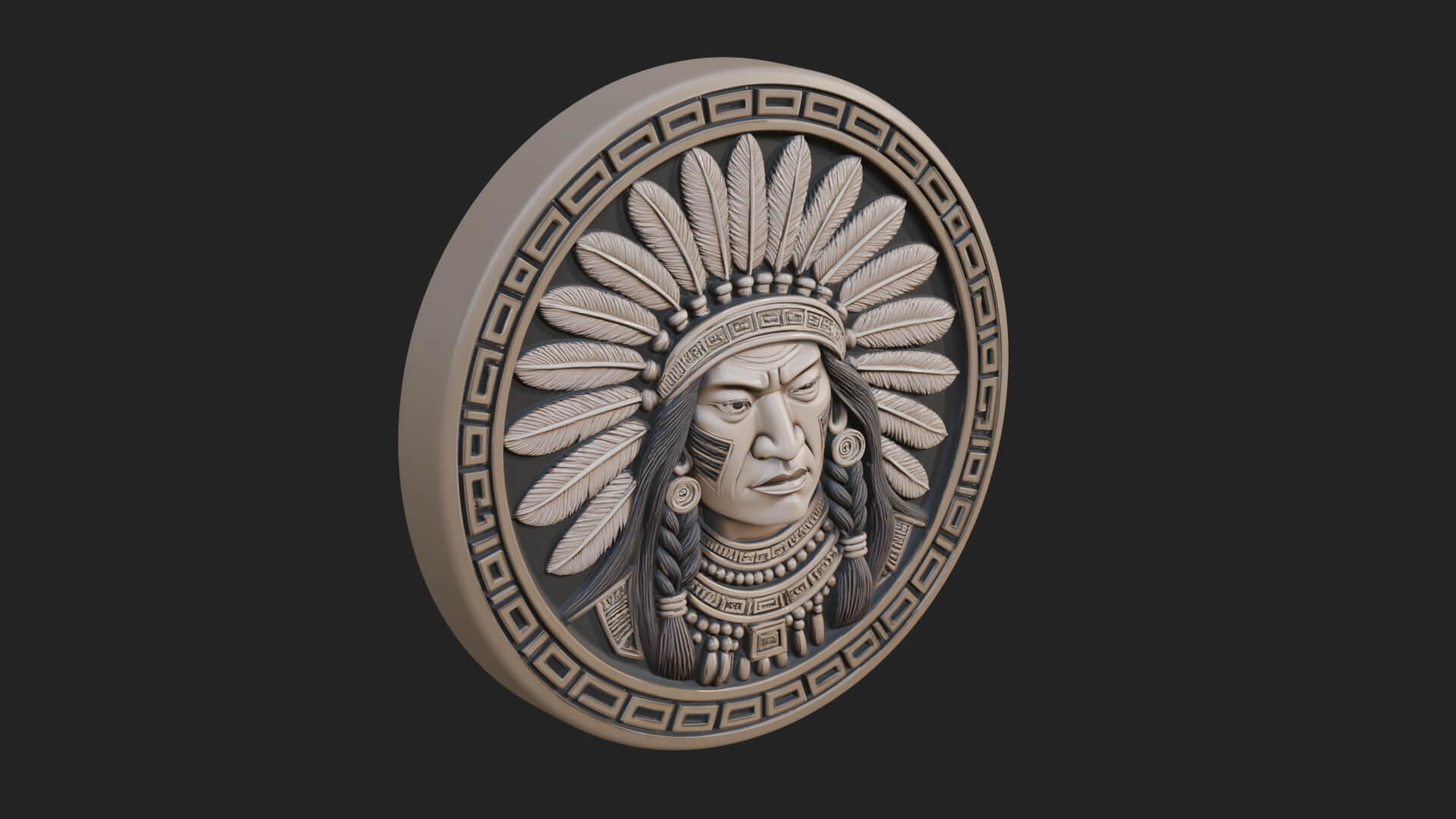 Feather Chief Oval Relief Plaque Design 2 3D Print Model 3D Model