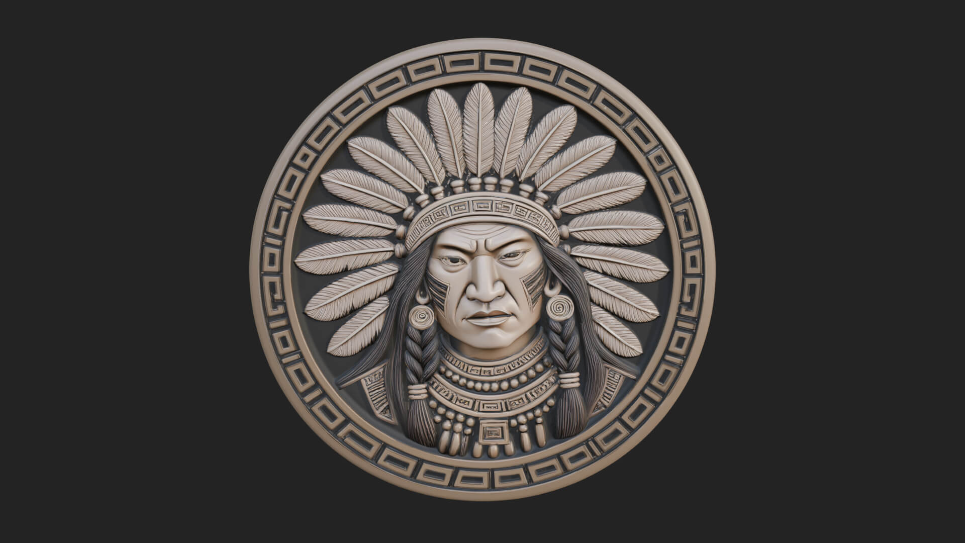 Feather Chief Oval Relief Plaque Design 2 3D Print Model 3D Model