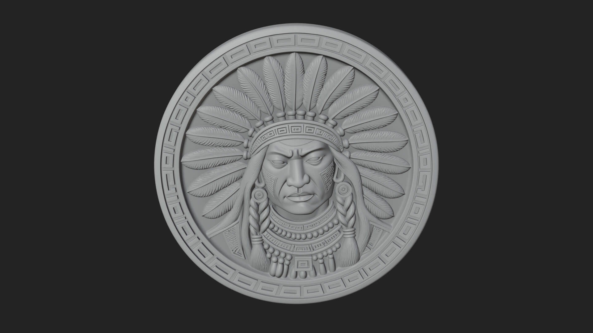 Feather Chief Oval Relief Plaque Design 2 3D Print Model 3D Model