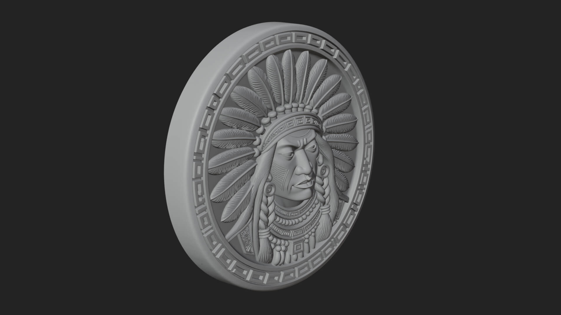 Feather Chief Oval Relief Plaque Design 2 3D Print Model 3D Model