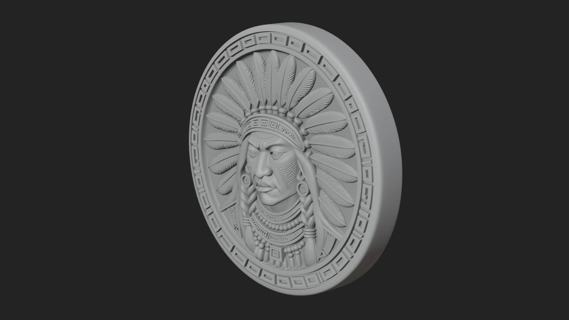 Feather Chief Oval Relief Plaque Design 2 3D Print Model 3D Model