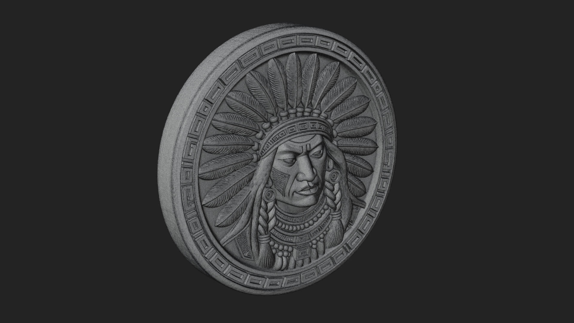 Feather Chief Oval Relief Plaque Design 2 3D Print Model 3D Model
