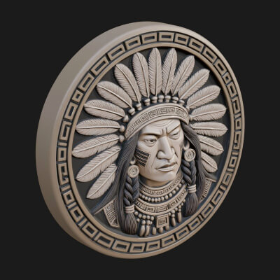 Feather Chief Oval Relief Plaque Design 2 3D Print Model