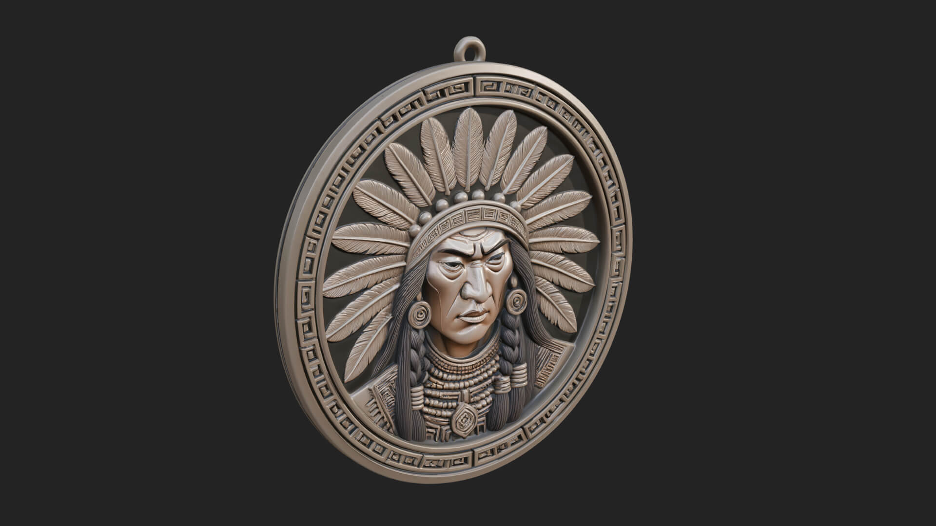 Feather Chief Oval Relief Plaque Design 3 3D Print Model 3D Model