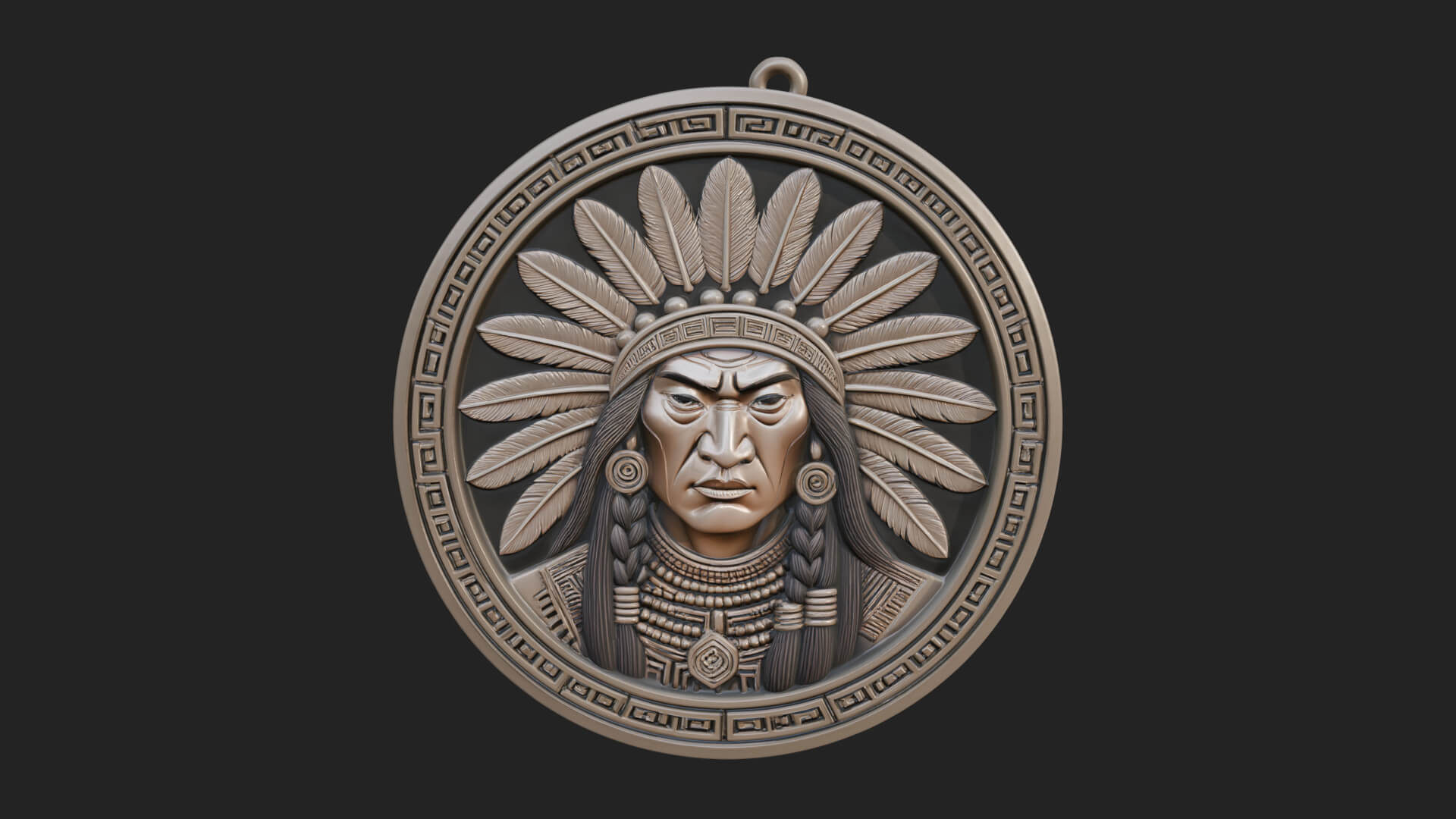 Feather Chief Oval Relief Plaque Design 3 3D Print Model 3D Model