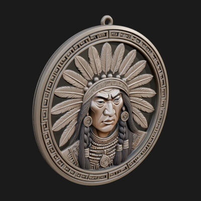 Feather Chief Oval Relief Plaque Design 3 3D Print Model