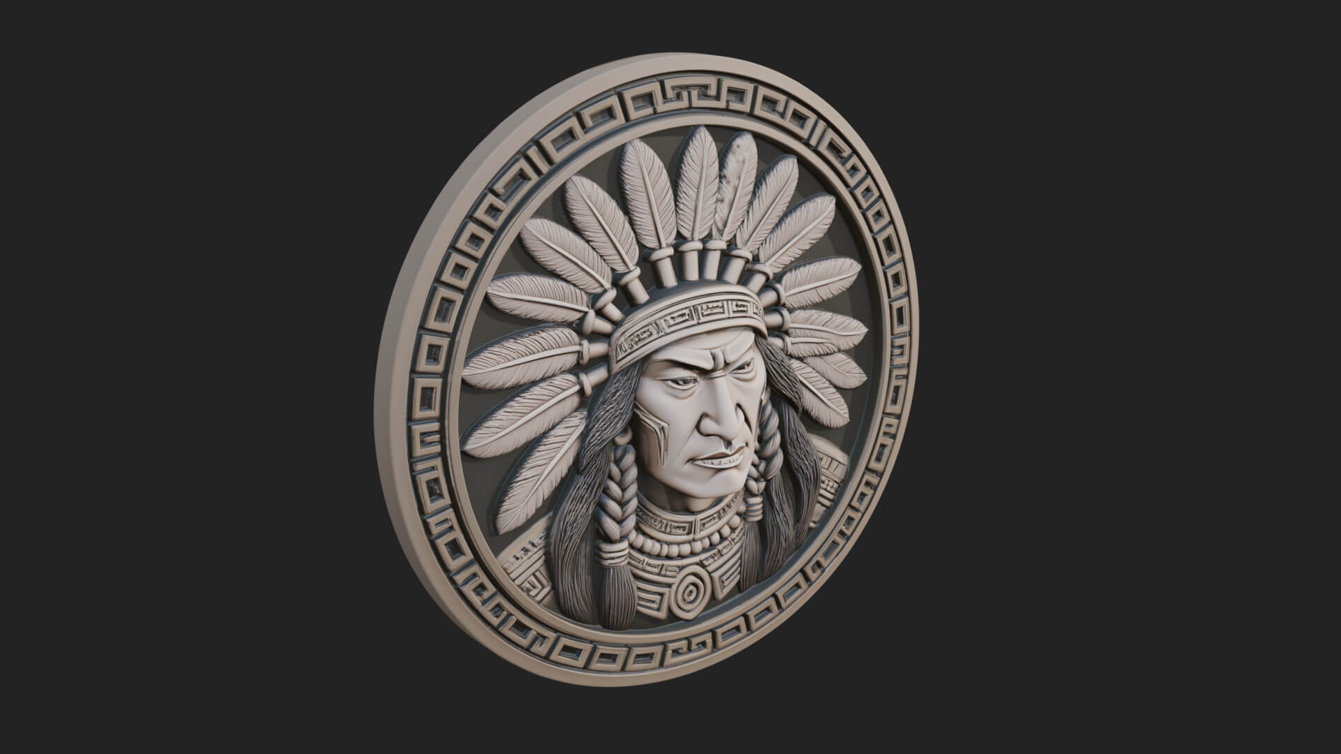 Feather Chief Oval Relief Plaque Design 4 3D Print Model 3D Model