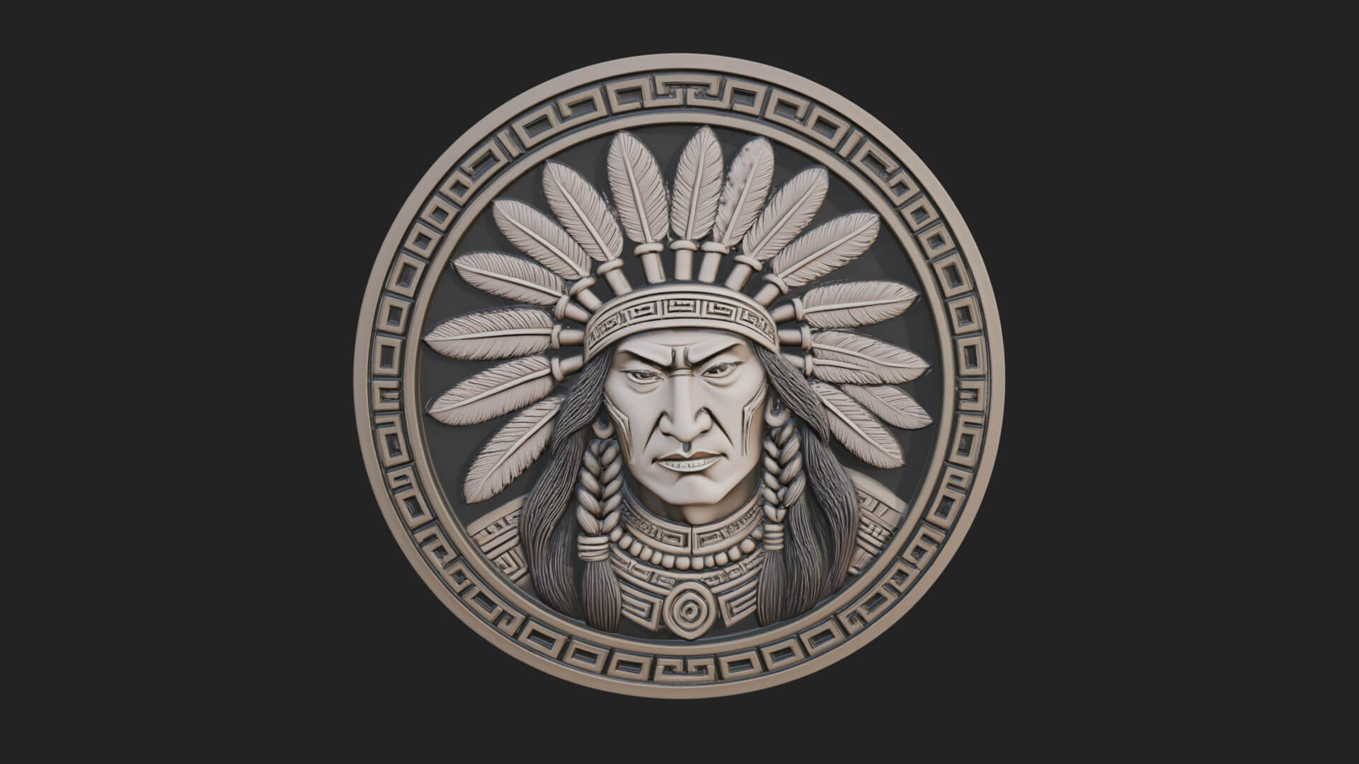 Feather Chief Oval Relief Plaque Design 4 3D Print Model 3D Model