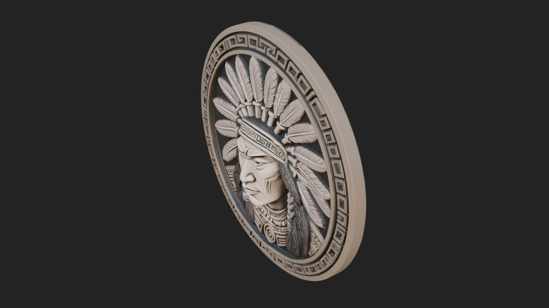 Feather Chief Oval Relief Plaque Design 4 3D Print Model 3D Model