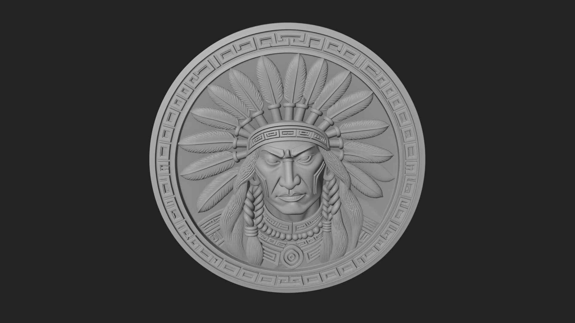 Feather Chief Oval Relief Plaque Design 4 3D Print Model 3D Model
