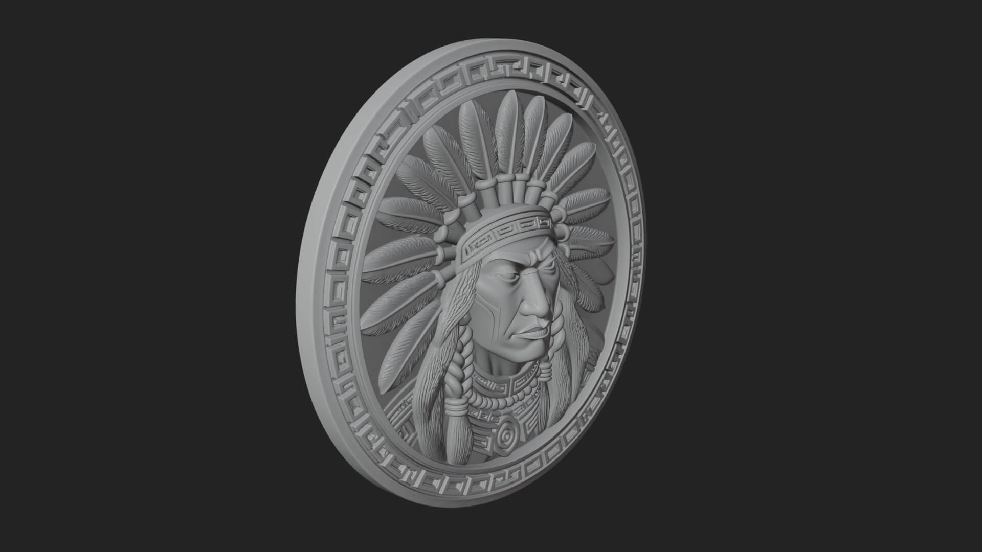 Feather Chief Oval Relief Plaque Design 4 3D Print Model 3D Model