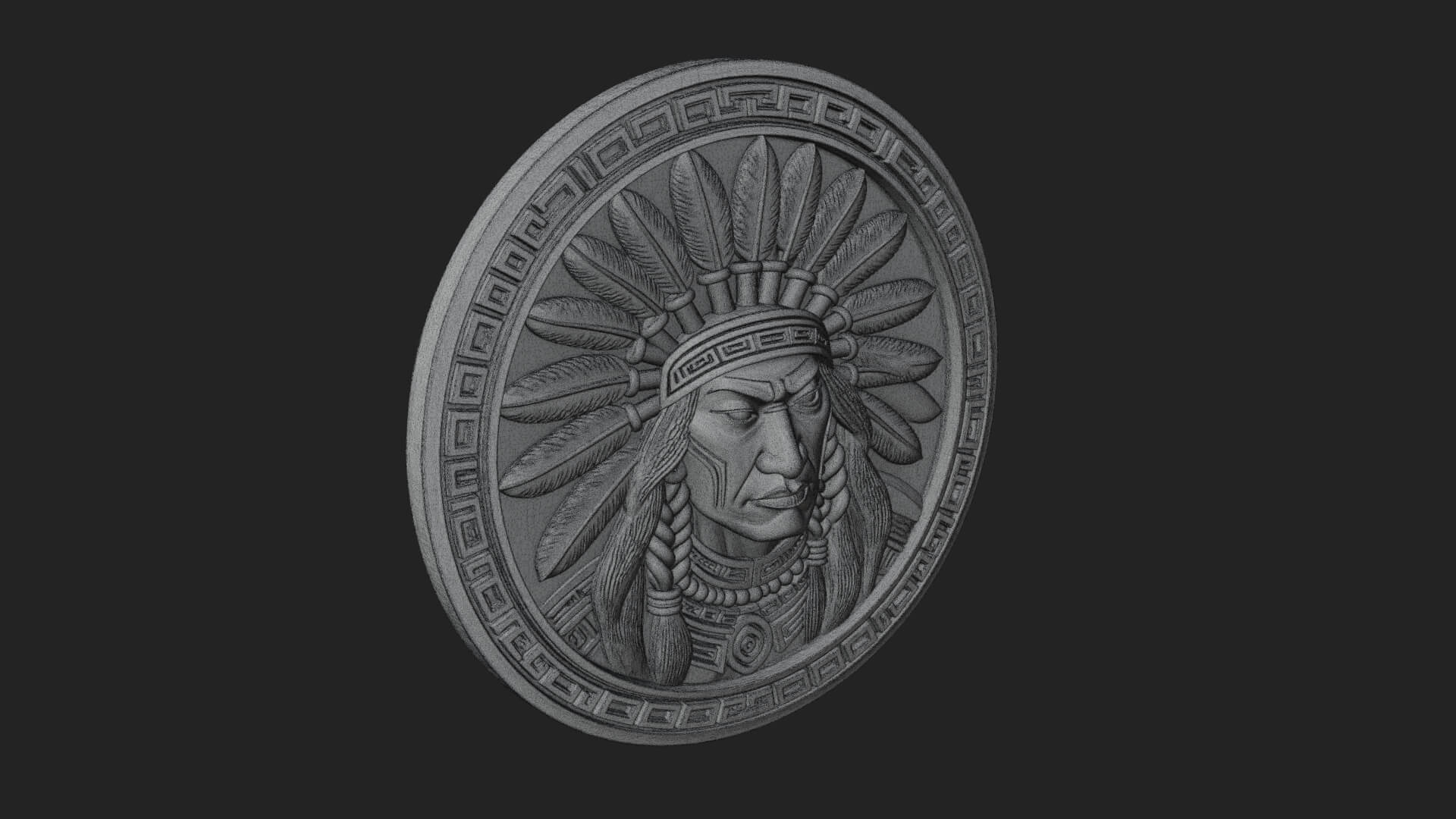 Feather Chief Oval Relief Plaque Design 4 3D Print Model 3D Model