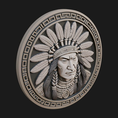 Feather Chief Oval Relief Plaque Design 4 3D Print Model