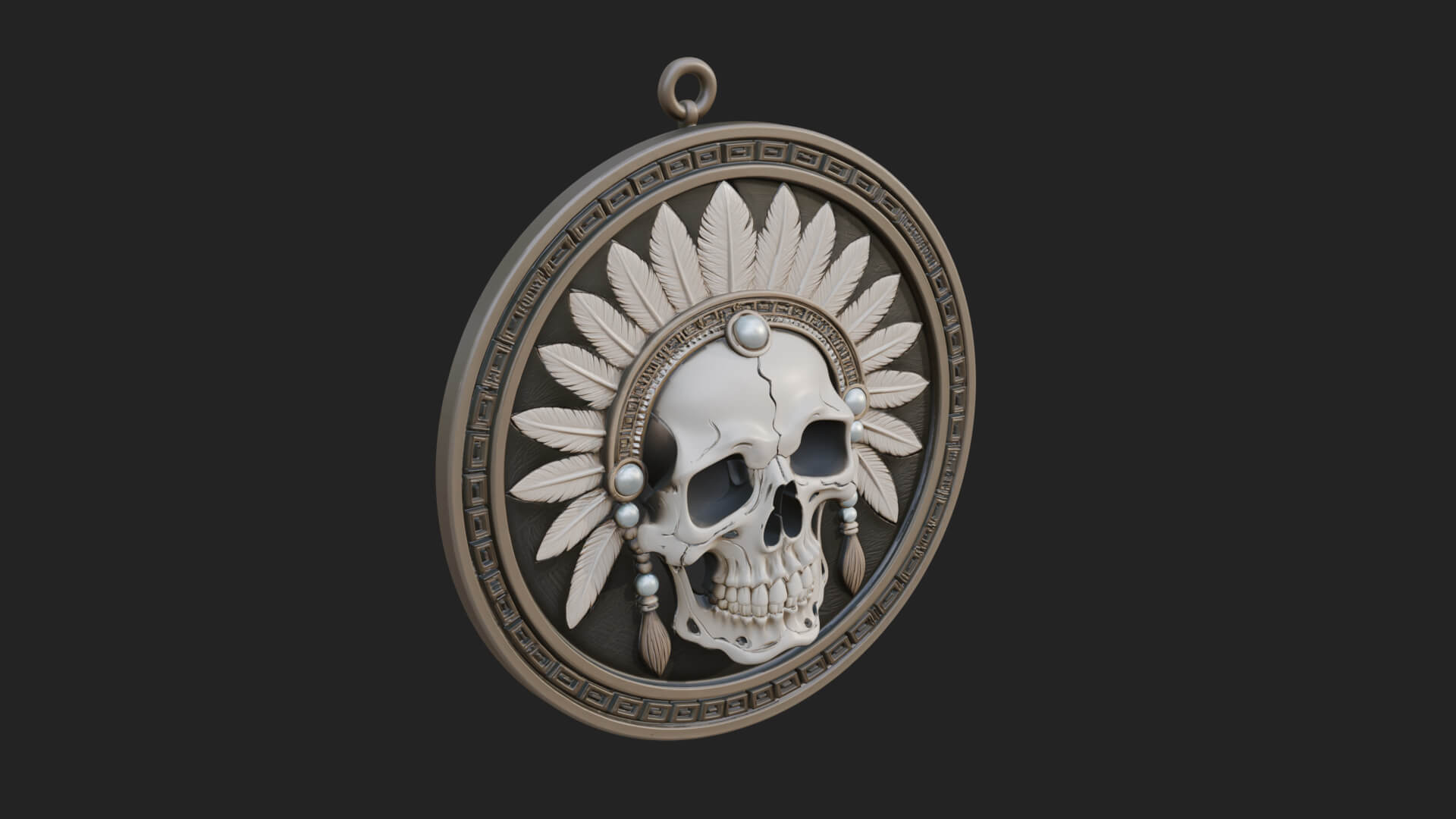 Feathered Skull Oval Relief Plaque Design 1 3D Print 3D Model