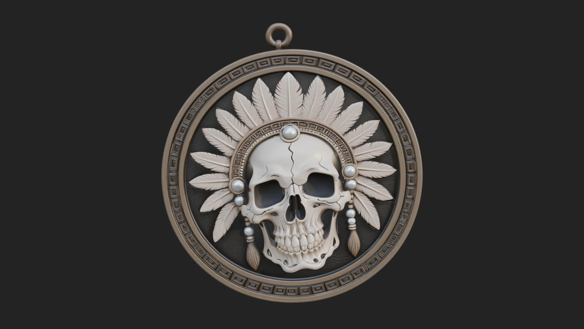 Feathered Skull Oval Relief Plaque Design 1 3D Print 3D Model